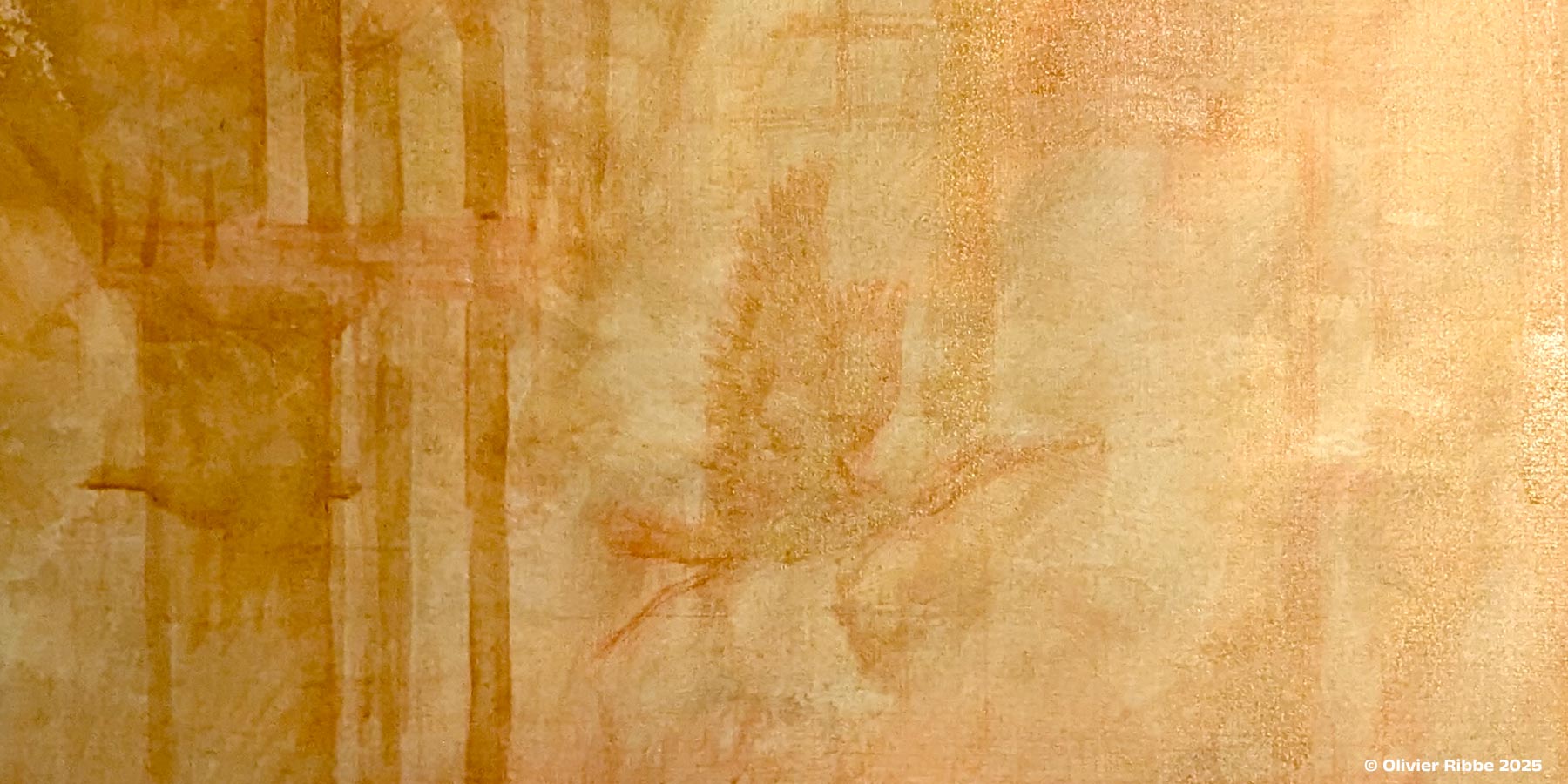 Peinture d'un héron cendré prenant son envol