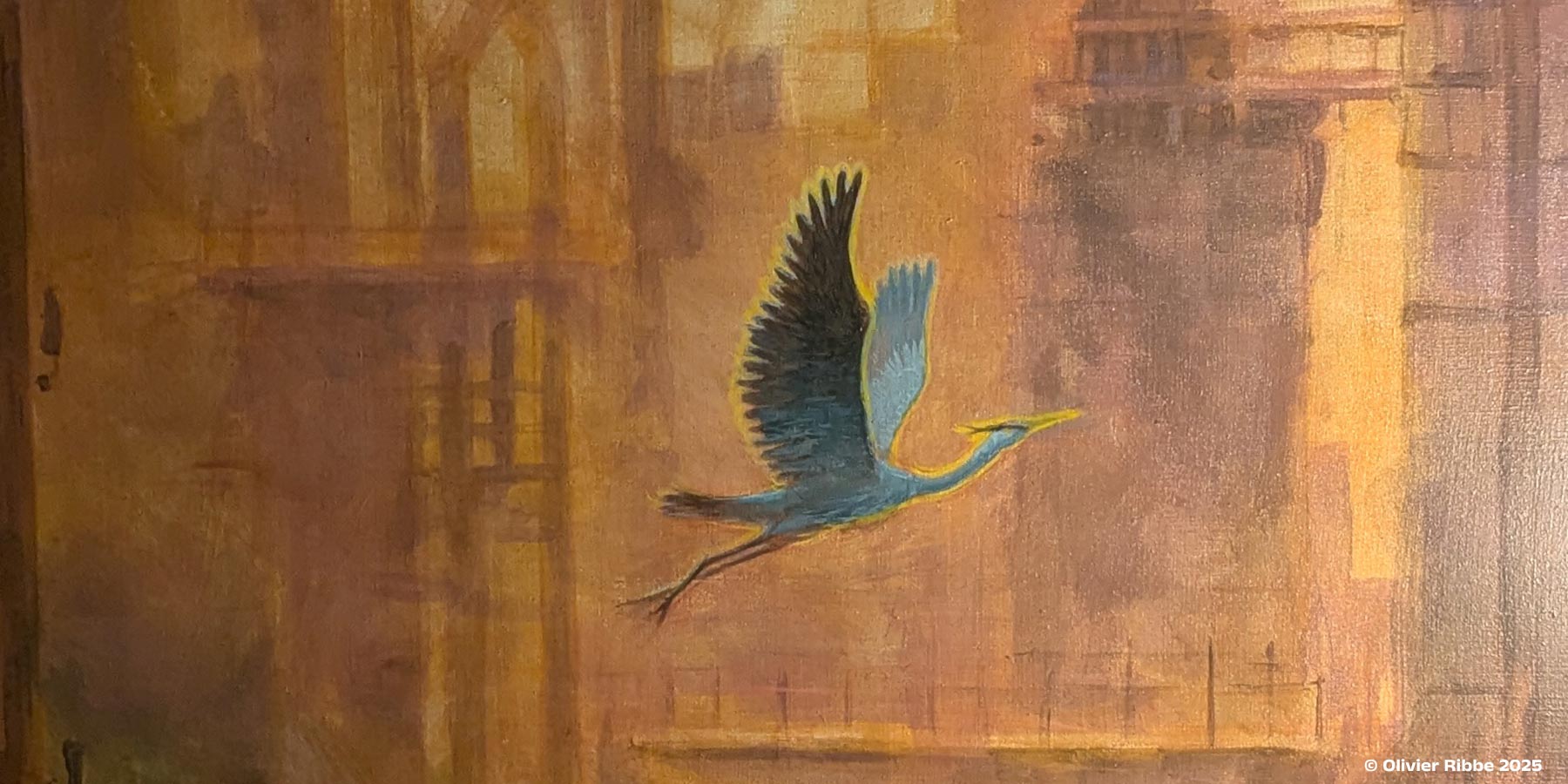 Peinture à l'huile d'un héron