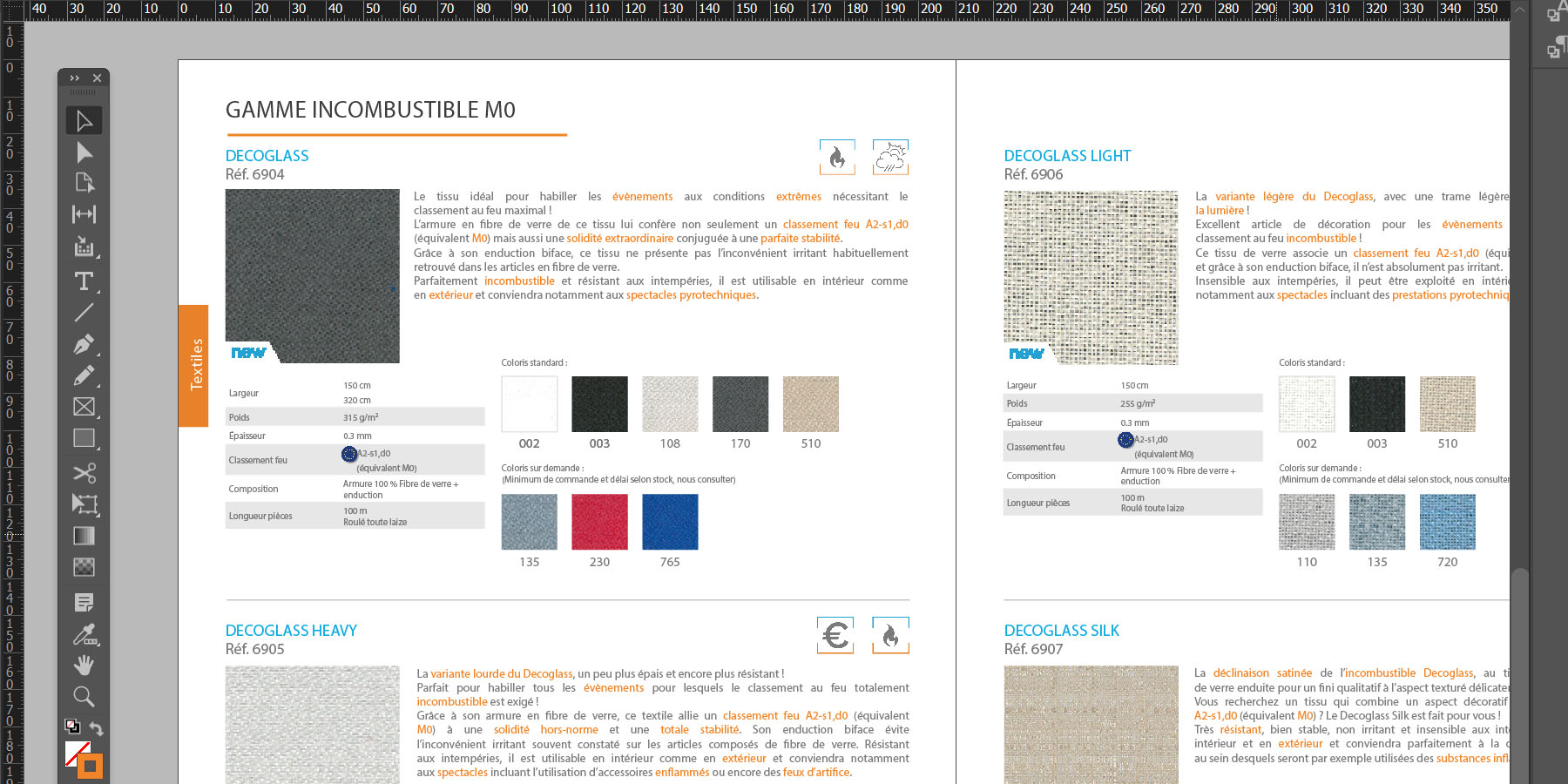 Capture d'écran du logiciel indesign, projet de catalogue