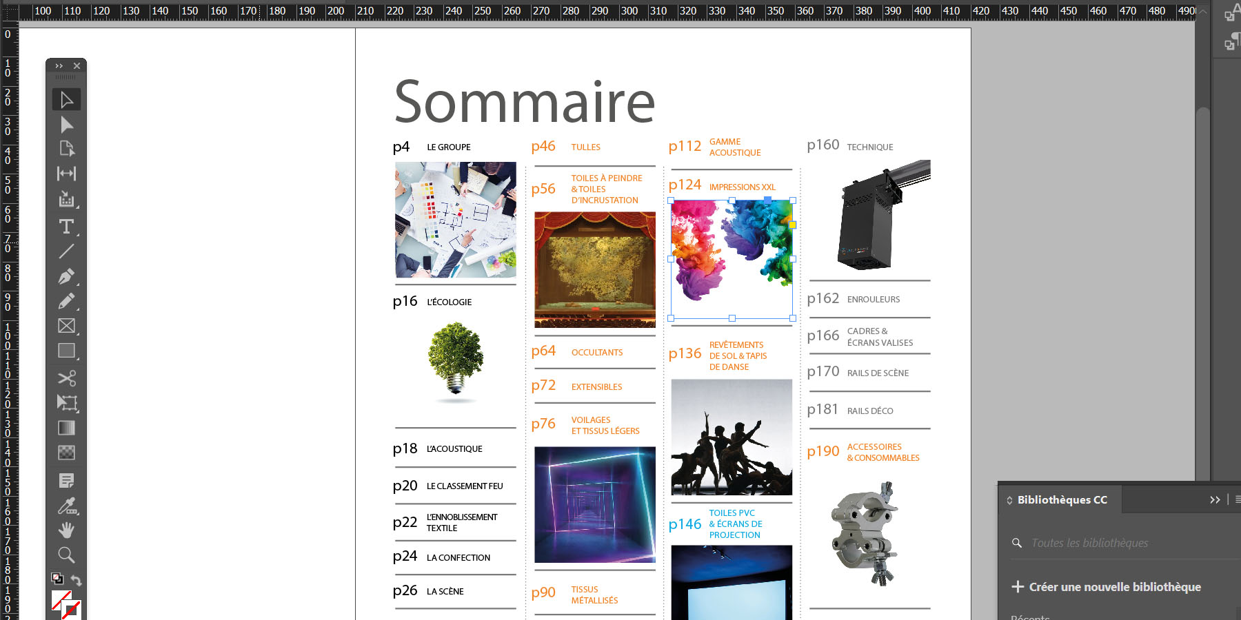 Capture d'écran du logiciel indesign, un projet de catalogue
