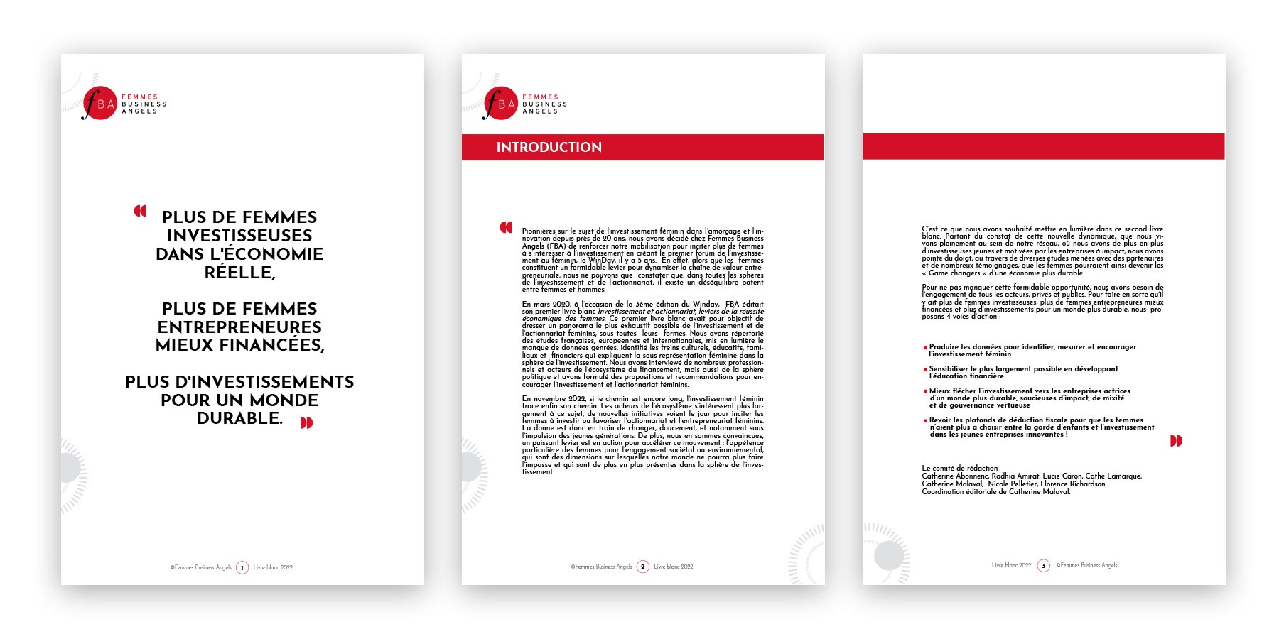 présentation de trois pages types du livre blanc