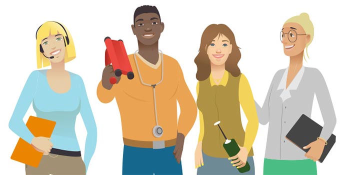 Character design sur le thème du travail d'équipe