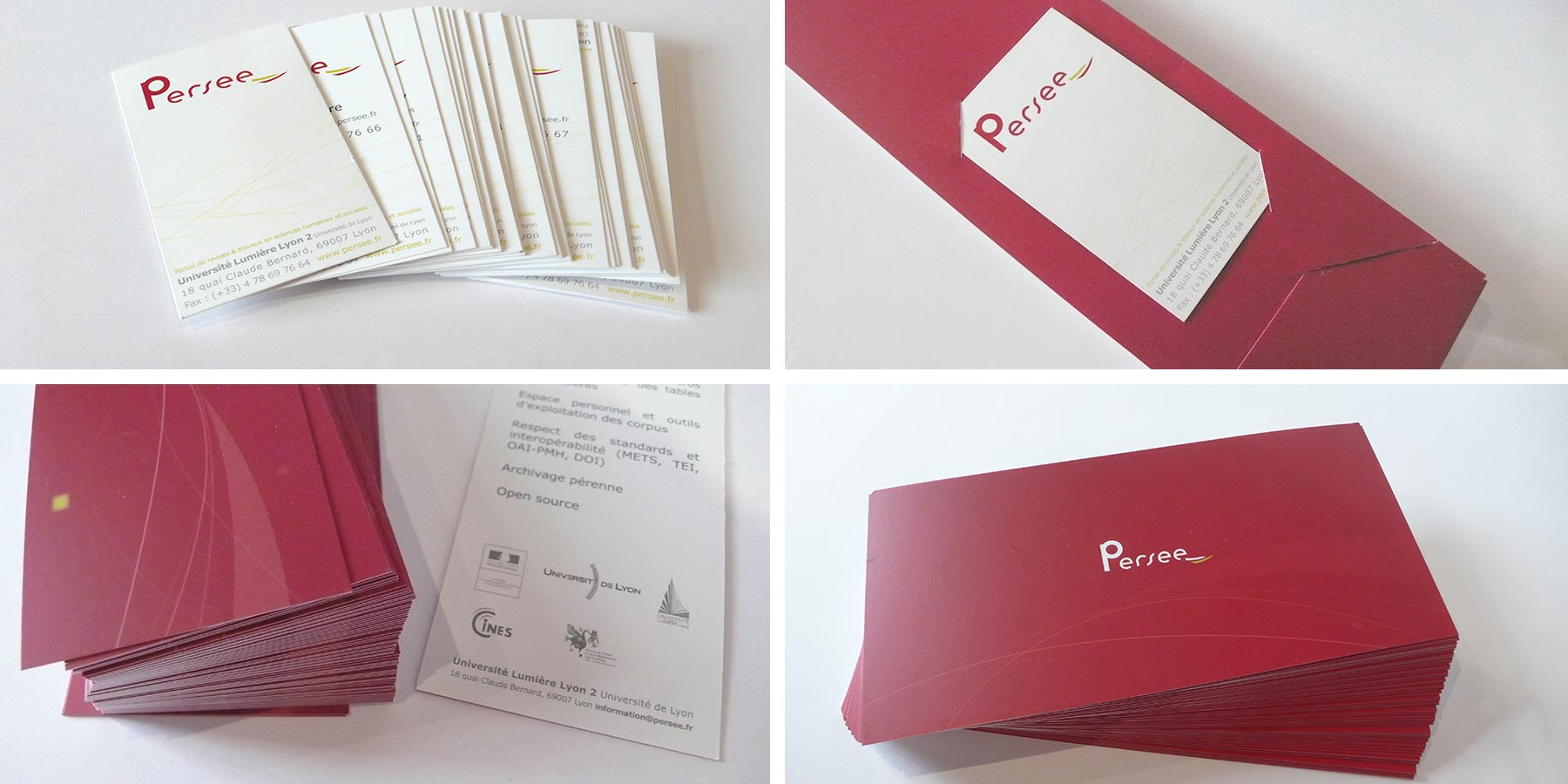 Gros plan de quatre documents : cartes de visites, cartes de correspondance et pochettes