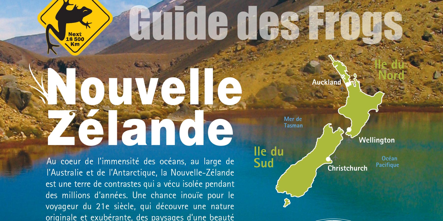 Création graphique de la couverture du guide de voyage Frogz in Nz