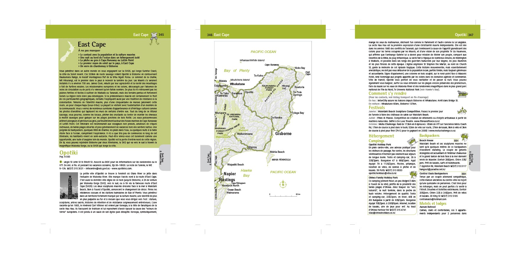Capture d'écran de trois pages du guide de voyage
