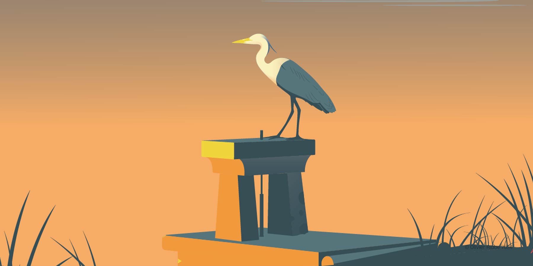 Illustration d'un héron dans les dombes