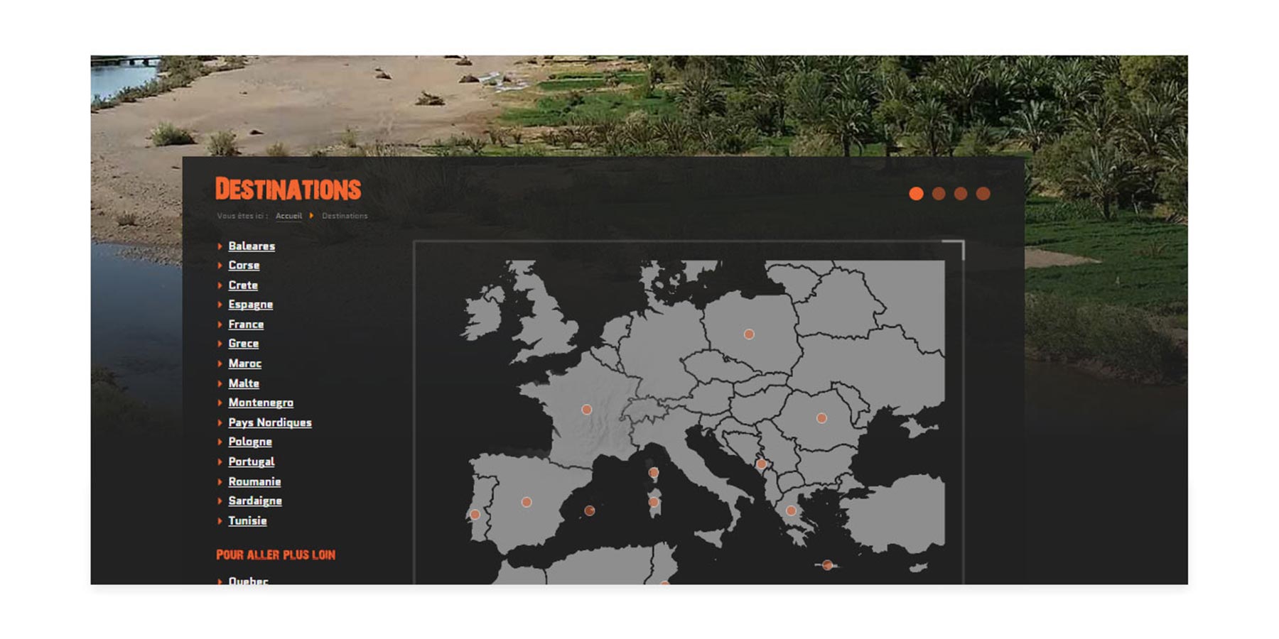 Carte interactive présentant les destinations proposées par No Limit
