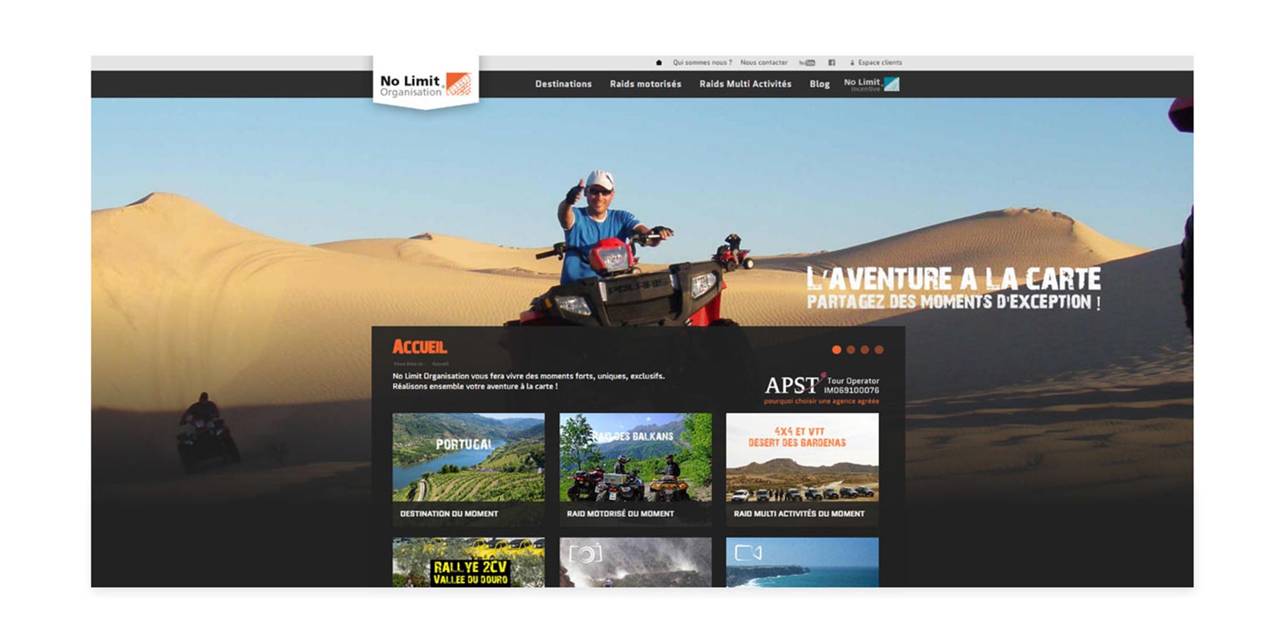 Interface générale du site web No Limit