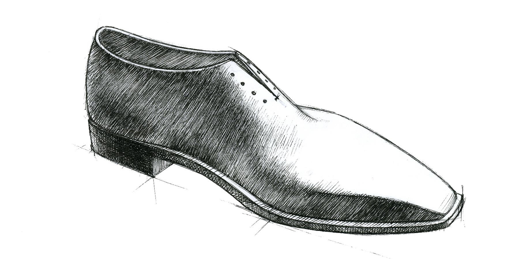 Croquis d'une chaussure en noir et blanc