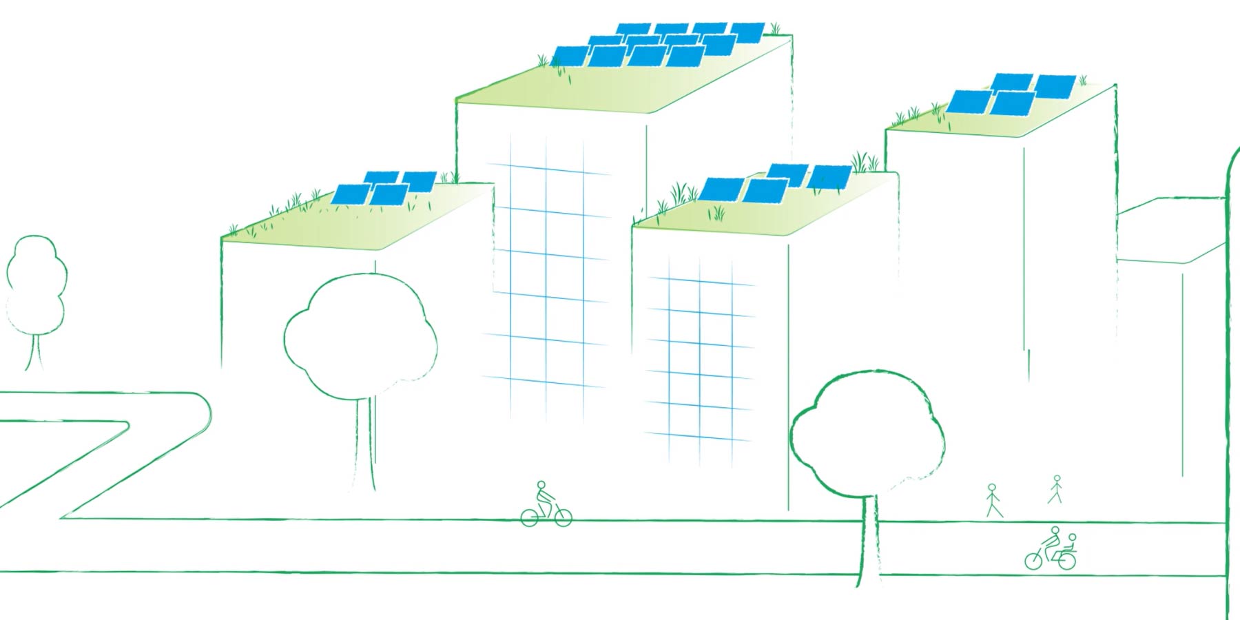 illustration d'une ville avec des panneaux photovoltaique sur le toit des immeubles